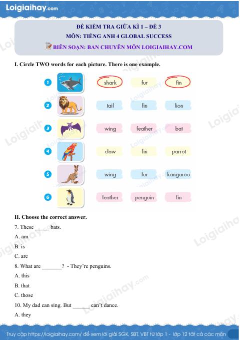 Đề thi giữa kì 1 Tiếng Anh 4 iLearn Smart Start - Đề số 3